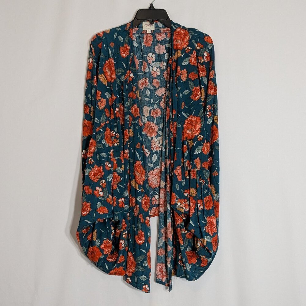 HAYDEN Green/Orange Floral Long/Short Open Kimono Tunic; Size 3XL